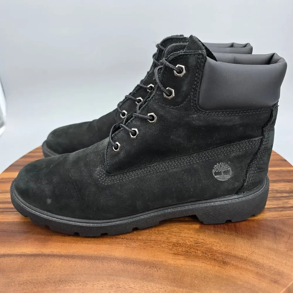 Timberland Boots Youth Boys 7 Black Leather Waterproof Lace Up Outdoor Combat